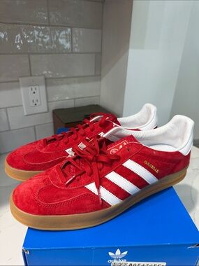 Adidas Gazelle Red & White Suede Sneakers